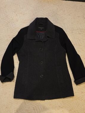 Preston & York Charcoal Gray and Black Merino Wool Blend Pea Coat